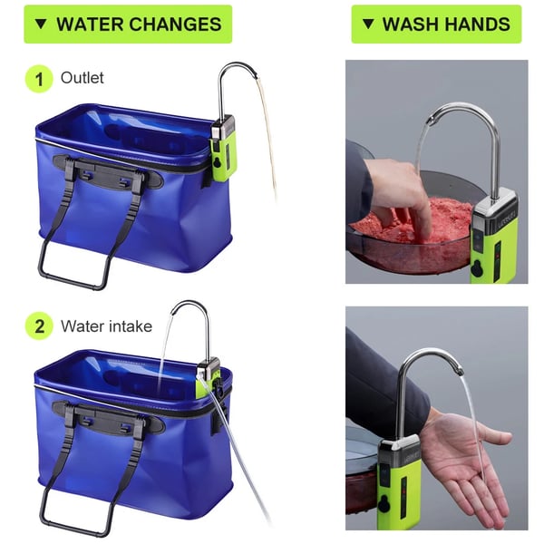 Bærbar luftpumpe til fiskeri - Aerator/Iltpumpe - USB-drift - 3 tilstande - Med luftsten og slange - ABS - Grøn