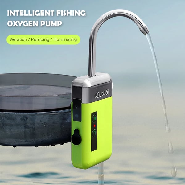Bærbar luftpumpe til fiskeri - Aerator/Iltpumpe - USB-drift - 3 tilstande - Med luftsten og slange - ABS - Grøn