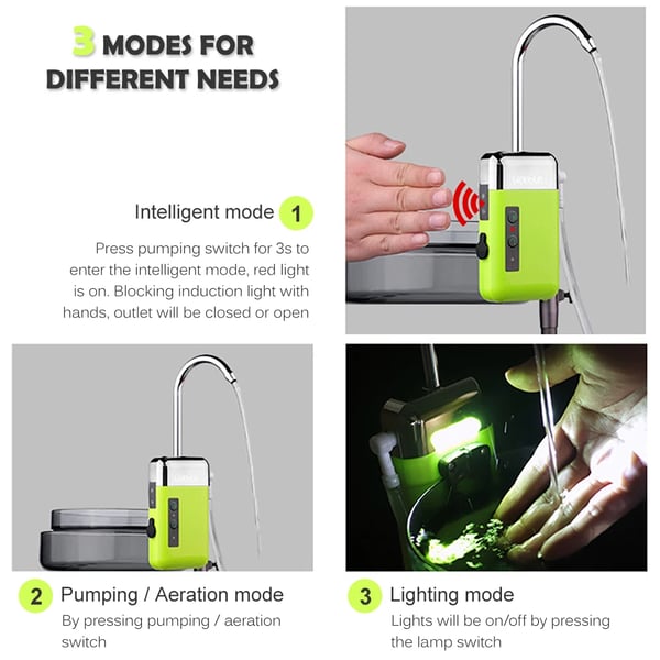 Bærbar luftpumpe til fiskeri - Aerator/Iltpumpe - USB-drift - 3 tilstande - Med luftsten og slange - ABS - Grøn