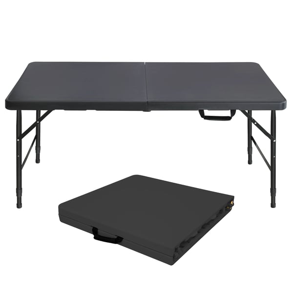 Sammenklappeligt Bord 125 cm - Camping-/Picnicbord - Med Bærehåndtag - Justerbar Højde - Maks. Belastning 135 kg - Rektangulær - Til 6 personer - Sort