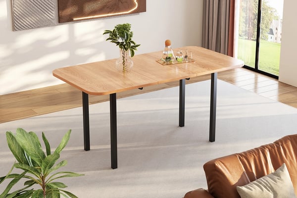 Spisebord - Udtræksbord - Rektangulært - Til 4 Personer - Minimalistisk Moderne Stil - Sammenklappeligt - Kræver Montering