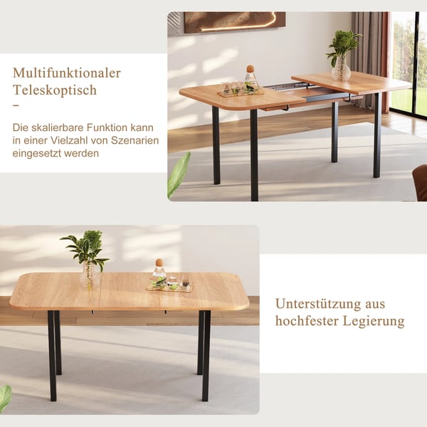 Spisebord - Udtræksbord - Rektangulært - Til 4 Personer - Minimalistisk Moderne Stil - Sammenklappeligt - Kræver Montering