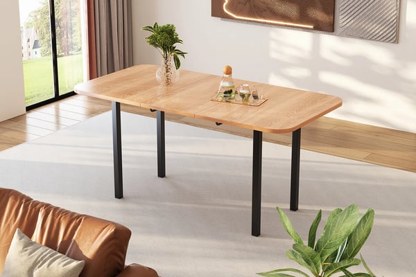 Spisebord - Udtræksbord - Rektangulært - Til 4 Personer - Minimalistisk Moderne Stil - Sammenklappeligt - Kræver Montering