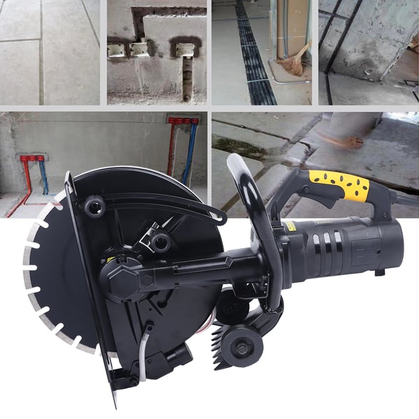 Vægfræser - Rilleskærer - 2800 W - 4600 o/min - Dybde 2–12 cm - 90° - EU-stik 220 V 50 Hz - 12 V vandpumpeadapter - Sort