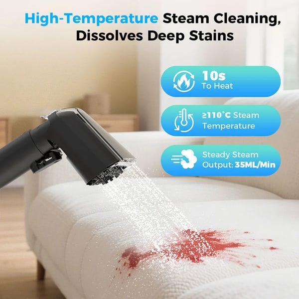 Damprenser - C6MAX dampmoppe - 1650 W - Damp ≥100°C - 12 kPa sugekraft - 1,25 l rent/snavset vand - Kemikaliefri - Hvid