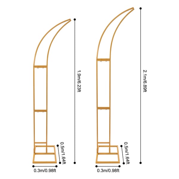 Bryllupsbue & fotobaggrund - Buet stativ, 2-pak - 2,1 m + 1,9 m - Gulvstående - Stålrør - 5 kg pr. stativ - Guld