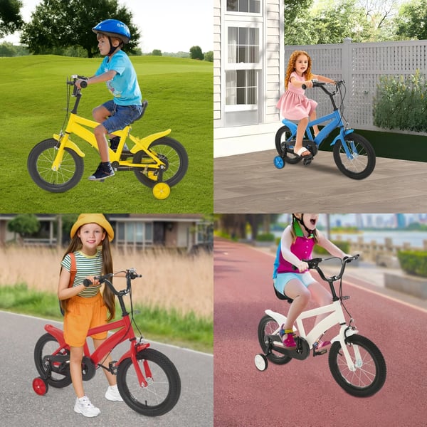 Børnecykel - Med Støttehjul - 35 cm Hjul - Aluminiumsfælge - Kulstålramme - Kaliperbremse - Blå