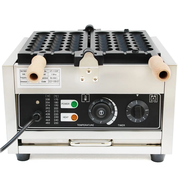 Bubble vaffeljern - Professionelt elektrisk - 1500 W - Non-stick belægning - 180° roterende - Temp 50–300°C - 220 V - Sort/Sølv