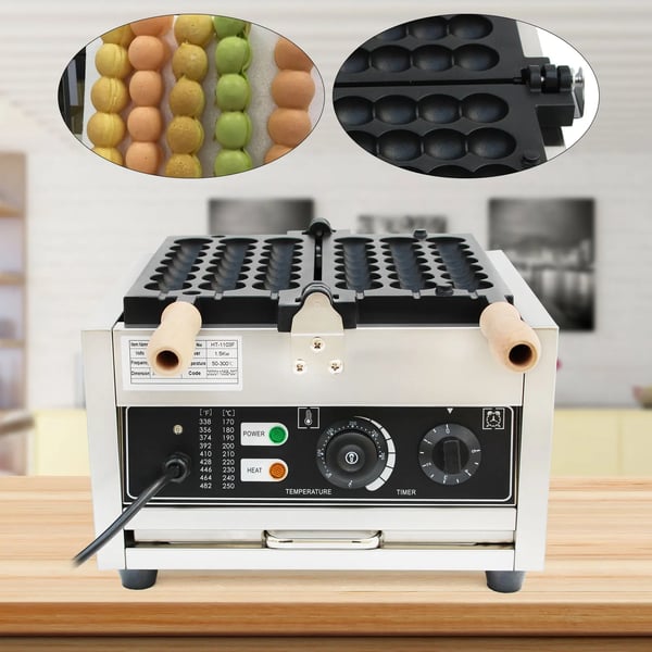 Bubble vaffeljern - Professionelt elektrisk - 1500 W - Non-stick belægning - 180° roterende - Temp 50–300°C - 220 V - Sort/Sølv