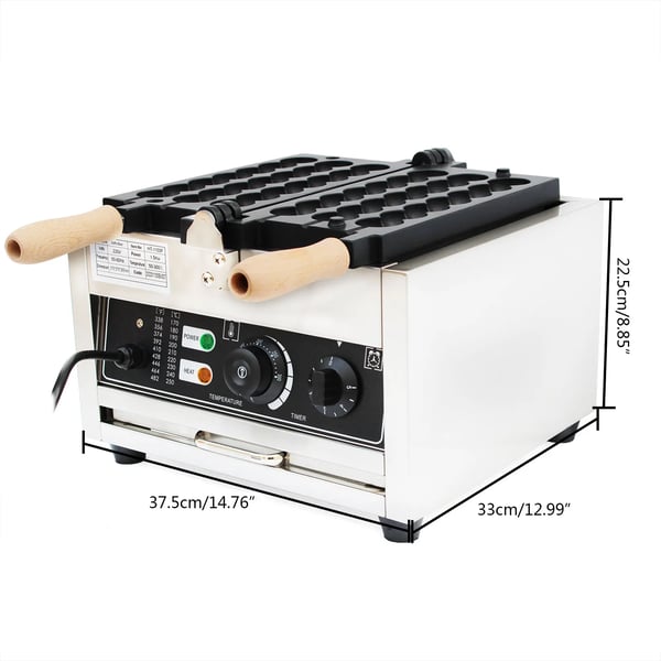 Bubble vaffeljern - Professionelt elektrisk - 1500 W - Non-stick belægning - 180° roterende - Temp 50–300°C - 220 V - Sort/Sølv