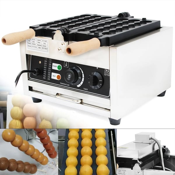 Bubble vaffeljern - Professionelt elektrisk - 1500 W - Non-stick belægning - 180° roterende - Temp 50–300°C - 220 V - Sort/Sølv