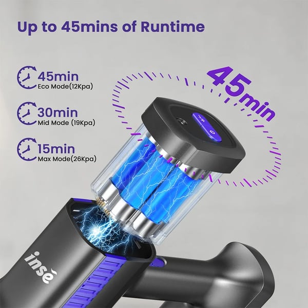 Akkukäyttöinen varsi-imuri - S7P - 26 kPa imuteho - 265 W moottori - Jopa 45 min käyttöaika - HEPA-suodatin - LCD-näyttö - 1,6 kg - Violetti