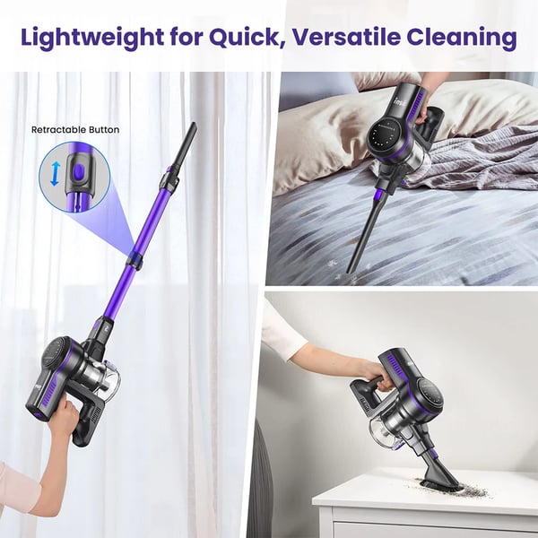 Akkukäyttöinen varsi-imuri - S7P - 26 kPa imuteho - 265 W moottori - Jopa 45 min käyttöaika - HEPA-suodatin - LCD-näyttö - 1,6 kg - Violetti