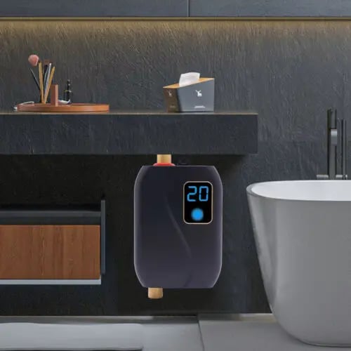 Vandvarmer - Elektrisk gennemstrømningsvandvarmer 3500 W - Kompakt design - LCD-display - Vægmonteret - IPX4 - Sort