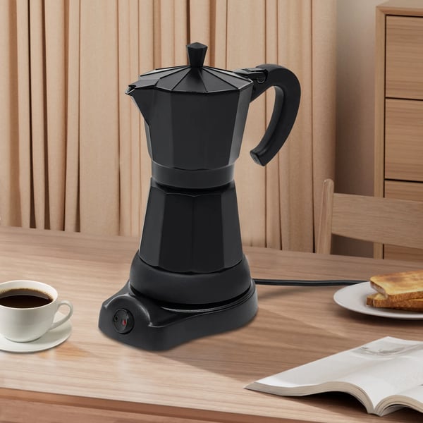 Mokkakande - Elektrisk espressokande - 300 ml Kapacitet - 480 W - 220–240 V - Aluminiumlegering - Med base - Sort
