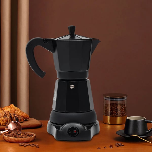 Mokkakande - Elektrisk espressokande - 300 ml Kapacitet - 480 W - 220–240 V - Aluminiumlegering - Med base - Sort
