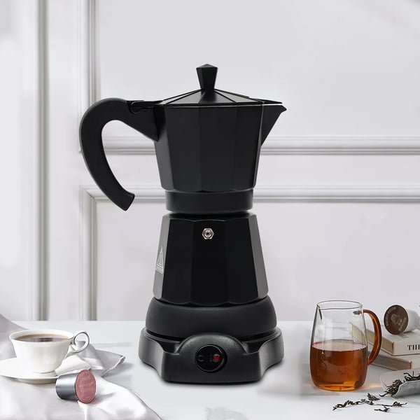 Mokkakande - Elektrisk espressokande - 300 ml Kapacitet - 480 W - 220–240 V - Aluminiumlegering - Med base - Sort