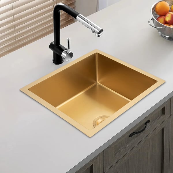 Køkkenvask - Topmonteret - Rustfrit Stål - Mål 50x45 cm - Dybde 20 cm - Enkelt Kumme - Uden Armatur - Guld