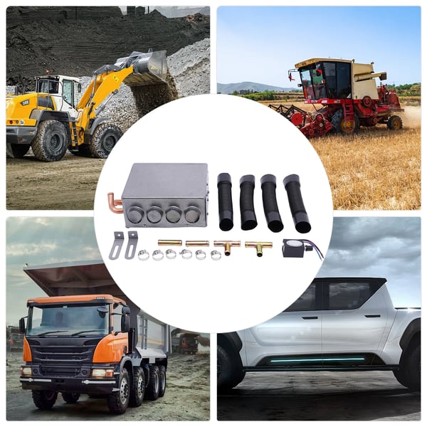 12V autolämmitin, UTV universaali kojelaudan alle lämmitinsarja, 4-aukko, portaaton säätönuppi, kuorma-autoihin, kaivinkoneisiin, puimureihin, harmaa