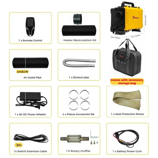 Kannettava diesel-ilmalämmitin - Pysäköintilämmitin - 8 kW - 12V/AC 110–240V - Bluetooth-sovellus & kaukosäädin, LCD - 20–25 m²