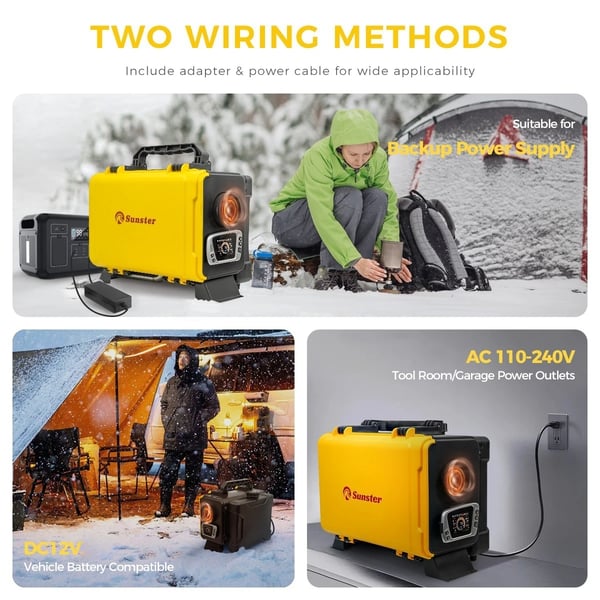 Kannettava diesel-ilmalämmitin - Pysäköintilämmitin - 8 kW - 12V/AC 110–240V - Bluetooth-sovellus & kaukosäädin, LCD - 20–25 m²