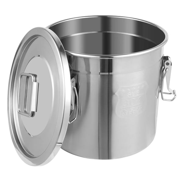 Madopbevaring - Lufttæt beholder 12 l - Rustfrit stål 304/201 - Silikoneforsegling - Lækagesikker - 28×25 cm - Sølv