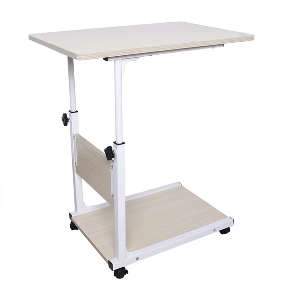 Rullbart sidobord - Sängbord/soffbord - Justerbar höjd 55–80 cm - Bordsskiva 60×40 cm - 2 nivåer - 4 hjul med broms - Max 20 kg - Vit