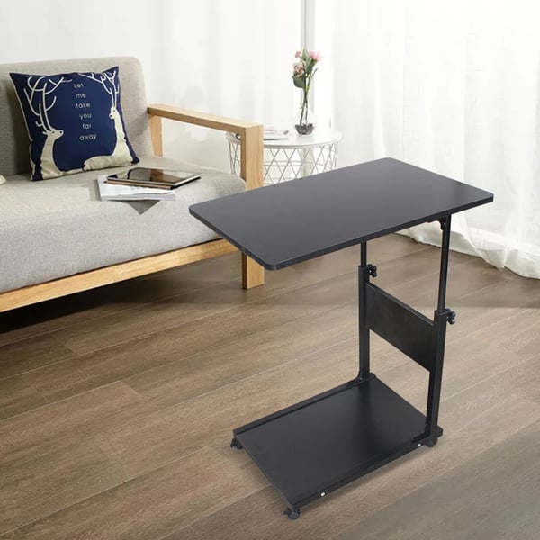Rullebord til seng/sofa - Sidebord på hjul - Højdejusterbart 55–80 cm - Bordplade 60x40 cm - 2 niveauer - 4 hjul med bremse - 20 kg - Sort