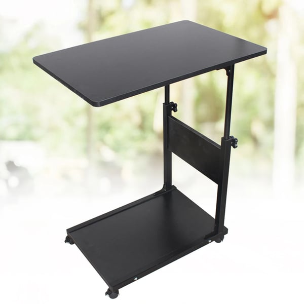 Rullebord til seng/sofa - Sidebord på hjul - Højdejusterbart 55–80 cm - Bordplade 60x40 cm - 2 niveauer - 4 hjul med bremse - 20 kg - Sort