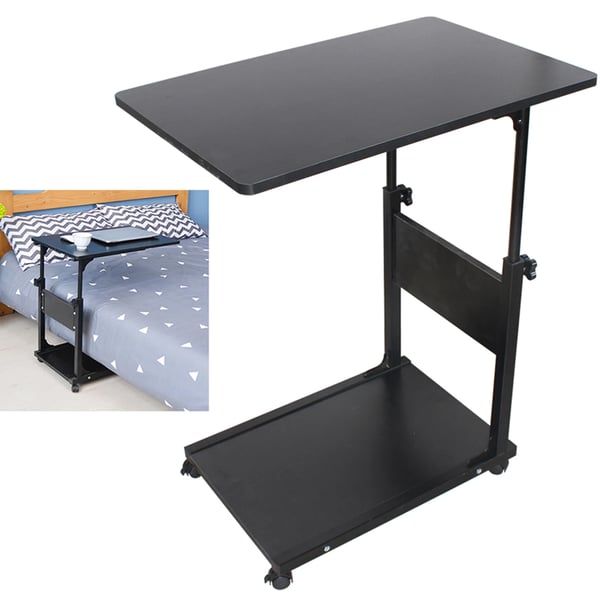 Rullebord til seng/sofa - Sidebord på hjul - Højdejusterbart 55–80 cm - Bordplade 60x40 cm - 2 niveauer - 4 hjul med bremse - 20 kg - Sort