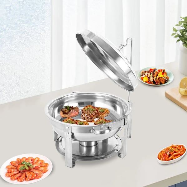 Chafing Dish Buffetvarmer - Sæt - Rustfrit Stål - 7,5 l Kapacitet - Låg & Spritbrænder - Bærbar - Let at Rengøre - Multifarvet