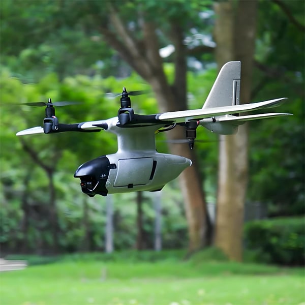 VTOL FPV-lennokki - RC-lentokone PNP/Semi - Pystylähtö ja -laskeutuminen - Kiinteäsiipinen FPV - Aloittelijaystävällinen - Lentoaika 5–10 min - Harmaa