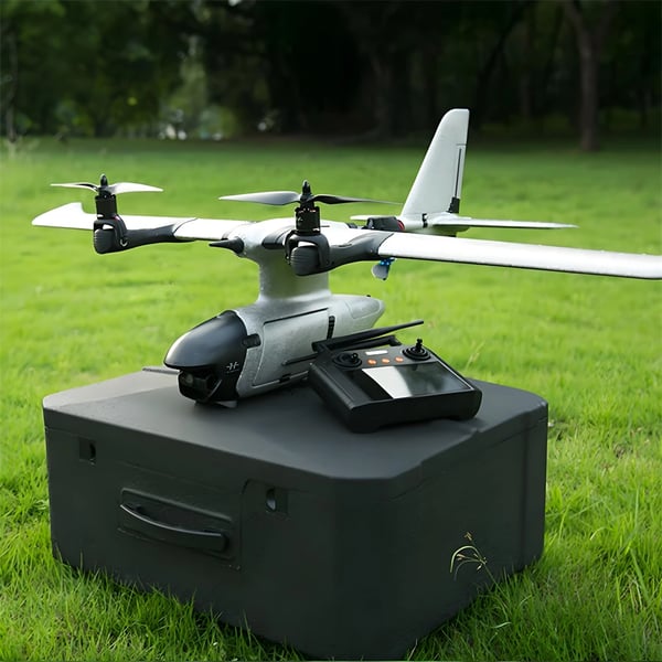 VTOL FPV-drone - RC fly PNP/Semi - Lodret start og landing - Fastvinge FPV - Nybegyndervenlig - Flyvetid 5–10 min - Grå