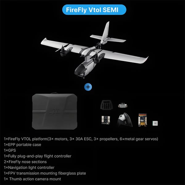 VTOL FPV-drone - RC fly PNP/Semi - Lodret start og landing - Fastvinge FPV - Nybegyndervenlig - Flyvetid 5–10 min - Grå