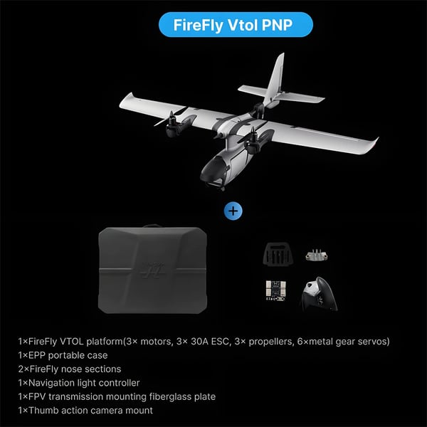 VTOL FPV-drone - RC fly PNP/Semi - Lodret start og landing - Fastvinge FPV - Nybegyndervenlig - Flyvetid 5–10 min - Grå