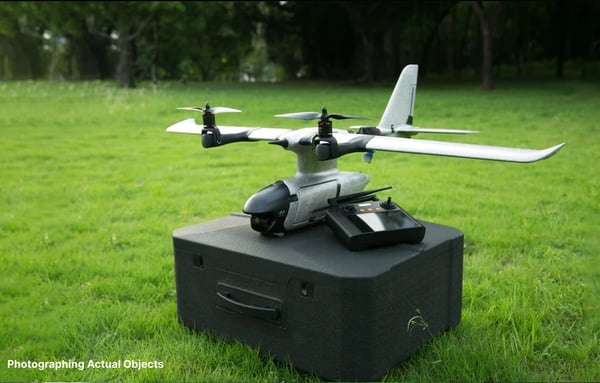 VTOL FPV-drone - RC fly PNP/Semi - Lodret start og landing - Fastvinge FPV - Nybegyndervenlig - Flyvetid 5–10 min - Grå