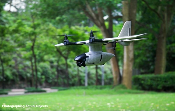 VTOL FPV-drone - RC fly PNP/Semi - Lodret start og landing - Fastvinge FPV - Nybegyndervenlig - Flyvetid 5–10 min - Grå