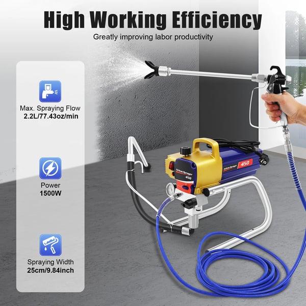 Airless malersprøjte - Elektrisk højtrykssprøjte - 1500 W - 220 V - 3300 PSI - 2,2 L/min - Kobbermotor - EU-stik - Blå