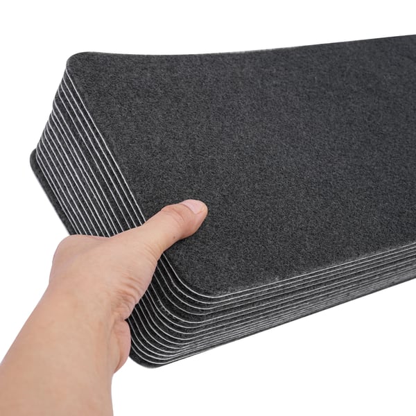 Trappetrinsmåtter - Selvklæbende - 15-pak - Skridsikker - Støjdæmpende - 20,3×76 cm - 6,5 mm - Polyester + TPR - Grå