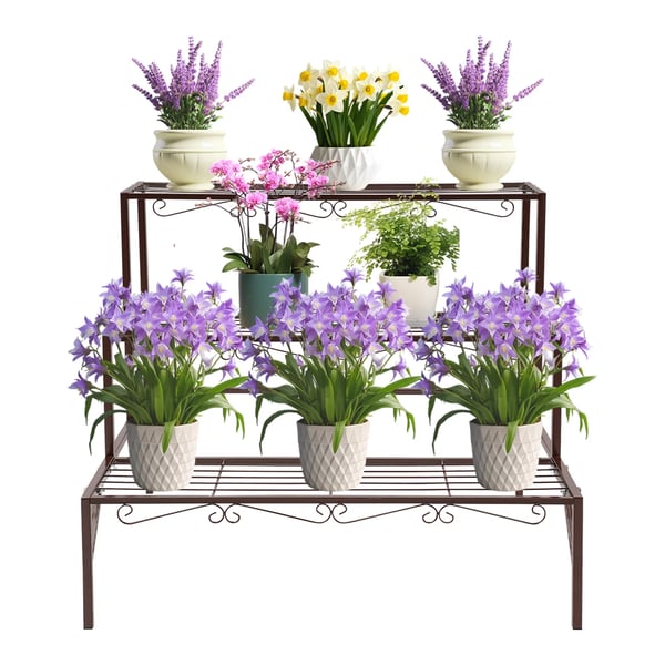 Blomsterstander - Metal trappehylde til plantekrukker - 3 Etager - Fritstående - 70×58×60 cm - Samling - Bronzefarvet