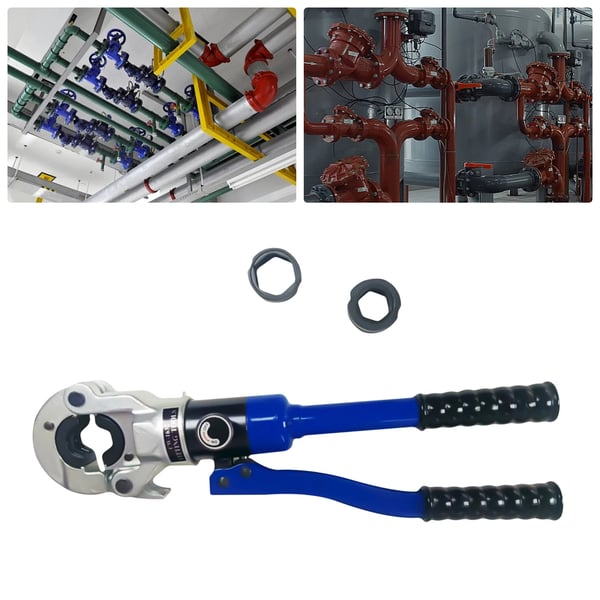 Hydraulinen putkipuristin - Käsikäyttöinen krimppityökalu - Puristusvoima 10 t/98 kN - Kolme puristusleukaa 12,7/19,05/25,4 mm - Teräs, kumikahva