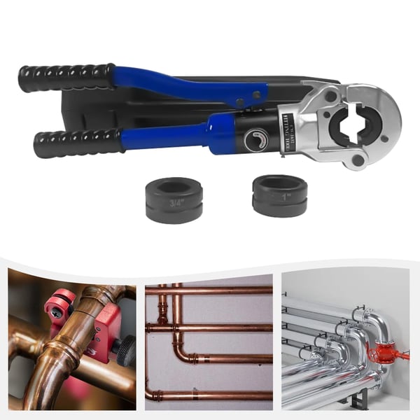 Hydraulinen putkipuristin - Käsikäyttöinen krimppityökalu - Puristusvoima 10 t/98 kN - Kolme puristusleukaa 12,7/19,05/25,4 mm - Teräs, kumikahva