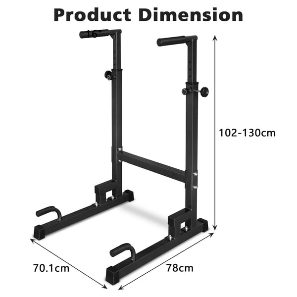 Dipstativ - Dip Station - Justerbar Højde - Kraftig Konstruktion - Skridsikre Greb - Indendørs/Udendørs - Styrketræning - Sort