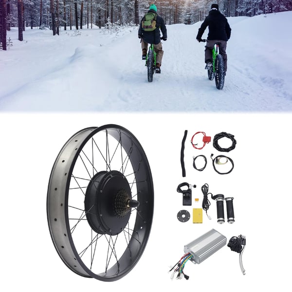 Elcykel konverteringssæt - Baghjul 66 cm fatbike - 48V - 1500W børsteløs navmotor - LCD-skærm - Styreenhed med taske - IP54 - Sort