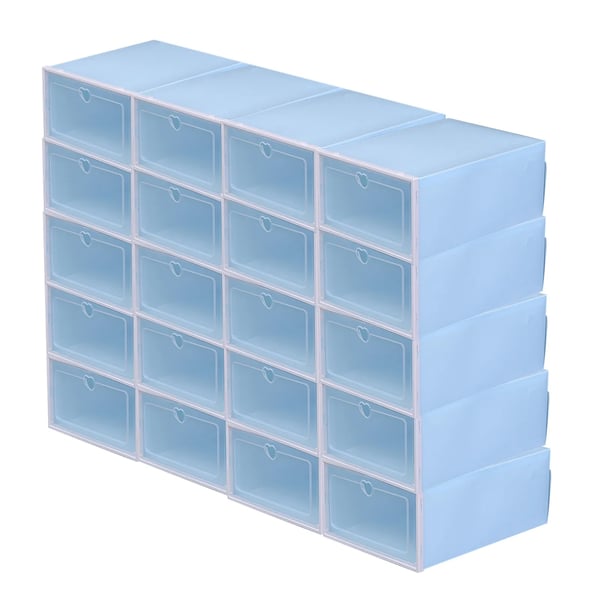 Skobokse til opbevaring - 20-pak - Plast - Stabelbare - Sammenklappelige - Pladsbesparende - 33×23×14 cm - Blå