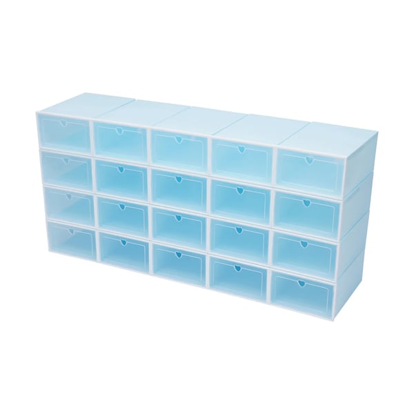 Skobokse til opbevaring - 20-pak - Plast - Stabelbare - Sammenklappelige - Pladsbesparende - 33×23×14 cm - Blå
