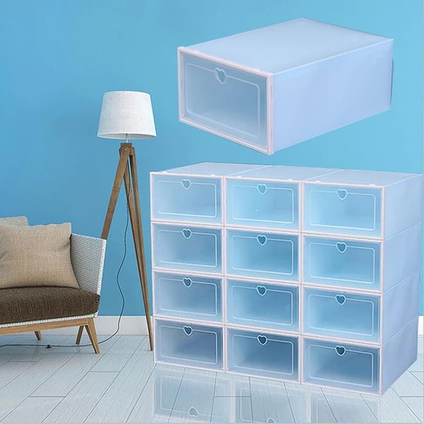 Skobokse til opbevaring - 20-pak - Plast - Stabelbare - Sammenklappelige - Pladsbesparende - 33×23×14 cm - Blå