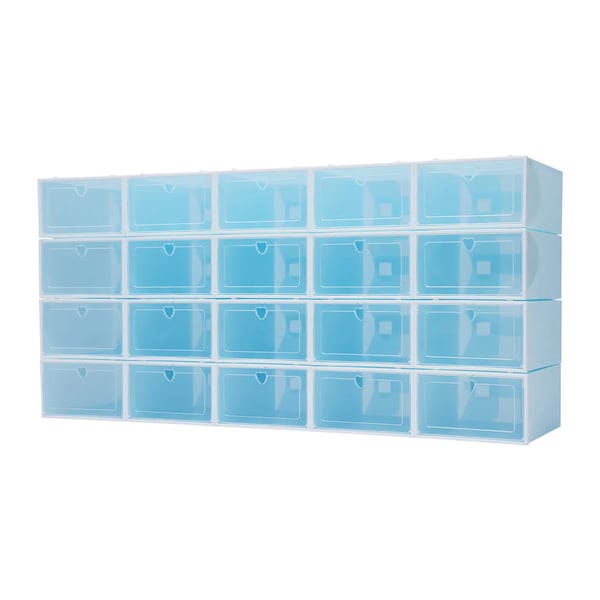 Skobokse til opbevaring - 20-pak - Plast - Stabelbare - Sammenklappelige - Pladsbesparende - 33×23×14 cm - Blå