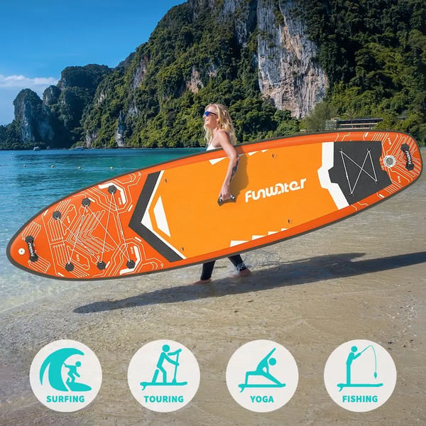 Stand up paddle board SUP - Model SUPFW50A - 3 finner - EVA skridsikkert dæk - Bungee-snor - 200 kg bæreevne - 13,3 kg - Orange