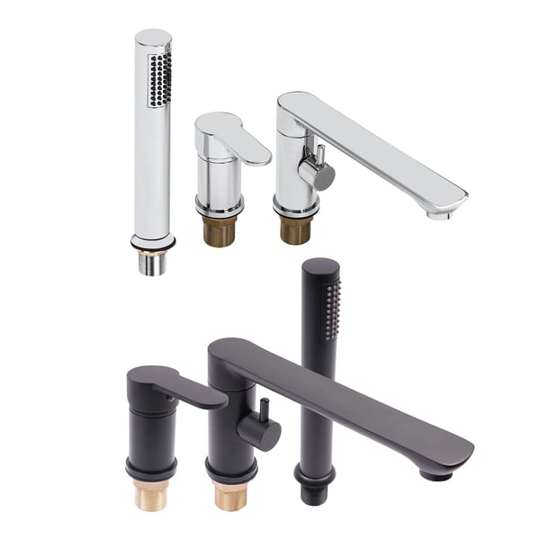 Blandingsbatteri til vask - 3-delt sæt - Rustfrit stål - Én-grebs, 1-huls - Varm/kold - Udtræksbruser 60–80 cm - G1/2 (1,27 cm) - Sølv